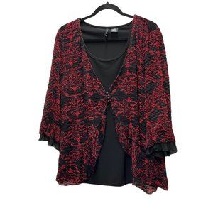 New Direction Woman's Black / Red Pullover Layered Tank Sweater Bell Sleeves 2X